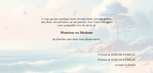 Carte de remerciement après les obsèques décor mer