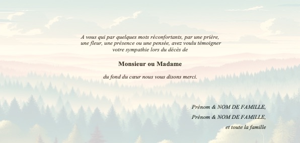 Carte de remerciement après les obsèques décor montagne