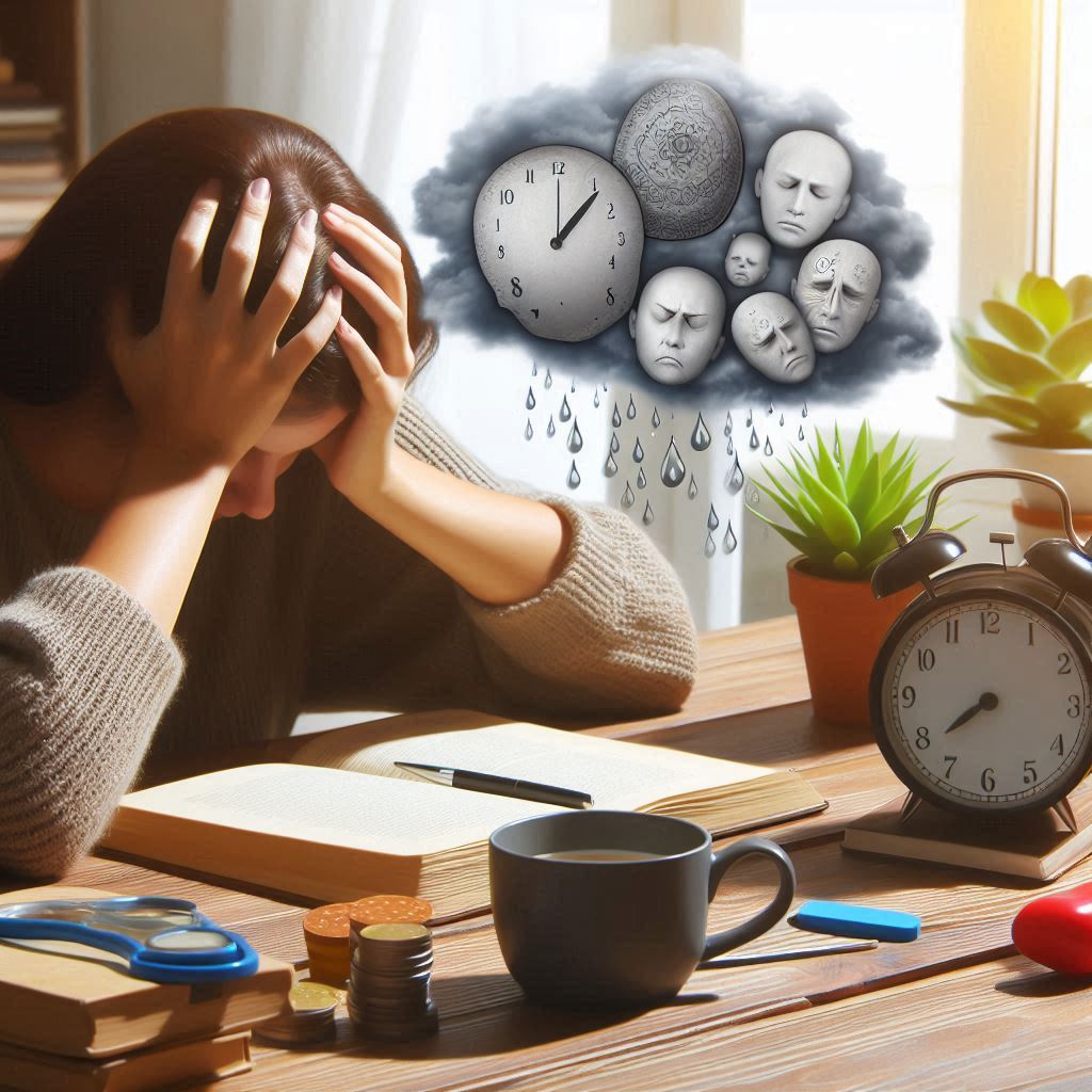 Illustration représentant la détresse psychologique après un deuil, montrant une personne en train de traverser une période de profonde tristesse et de confusion.